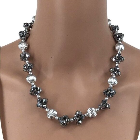 Sparkling Beaded Necklace 19 Inch Length Two Tone Silver Magnetic Closure - Picture 1 of 2